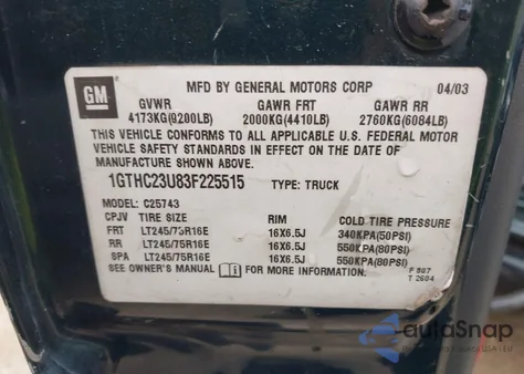 2003 GMC Sierra 2500Hd Sle z USA, uszkodzony, nr VIN 1GTHC23U83F225515